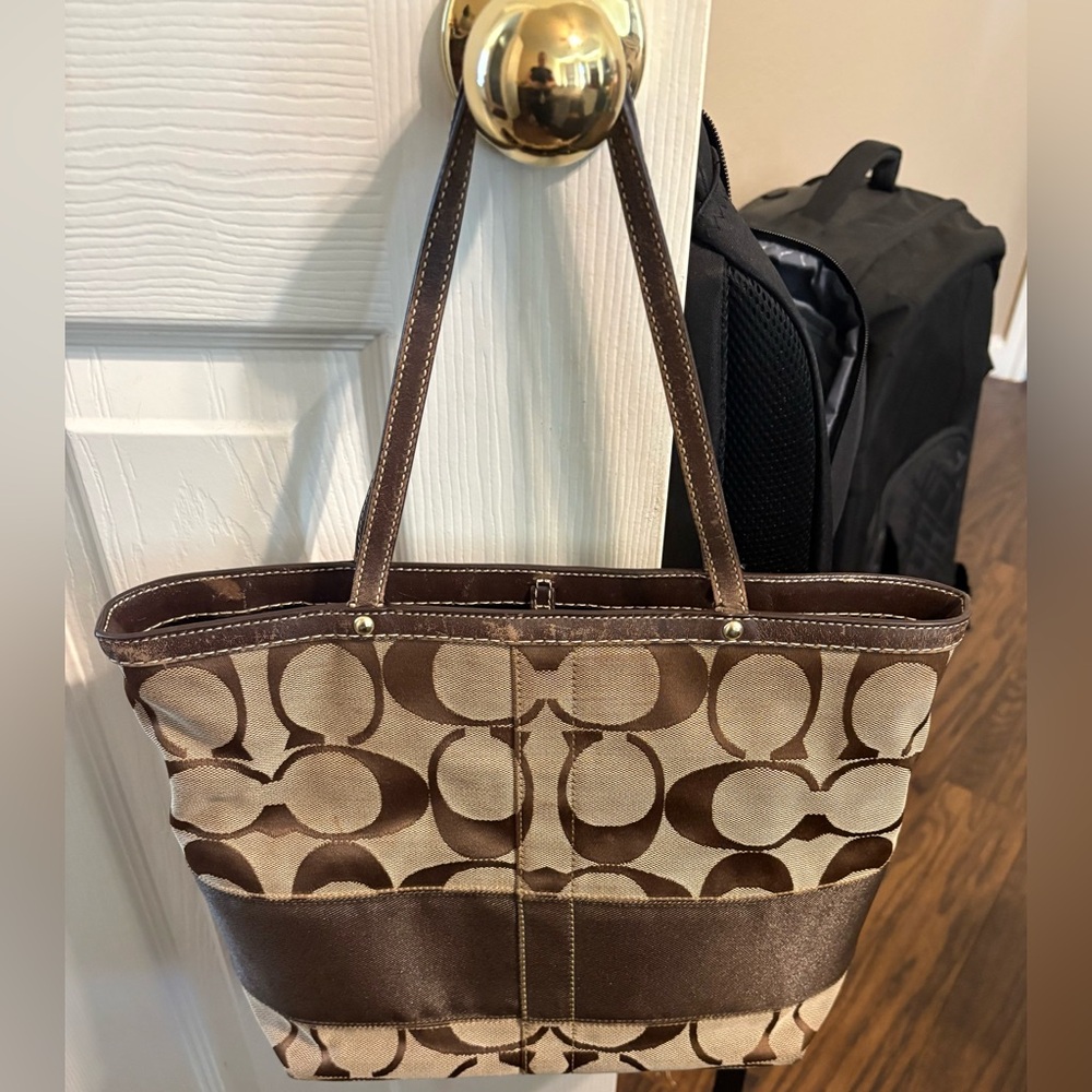 Coach Brown and Beige Signature Canvas Tote